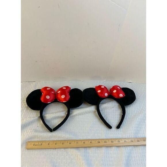 2 Disney Minnie Mouse Plush Ears red dots lot - Picture 1 of 5